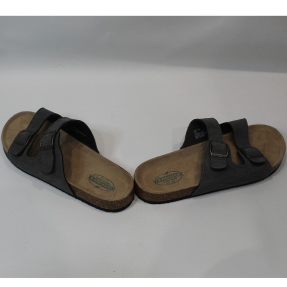 Woodstock Bert Mens Leather Upper Double Buckle Slide Sandals Size 11M Gray - Picture 5 of 7